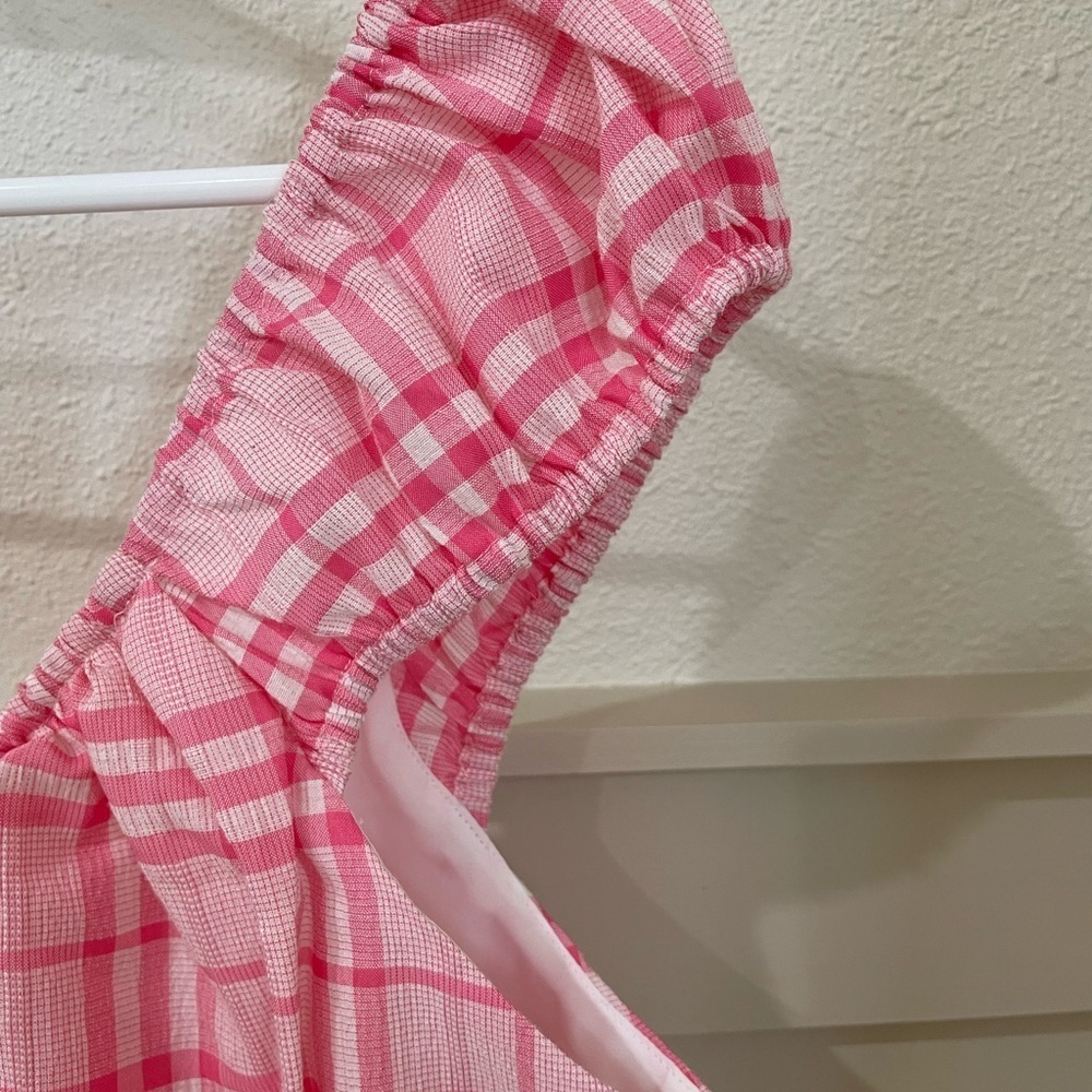 NWT WAYF Pink Plaid Mini Sundress Ruffle Sleeves Size Large - Picture 6 of 11